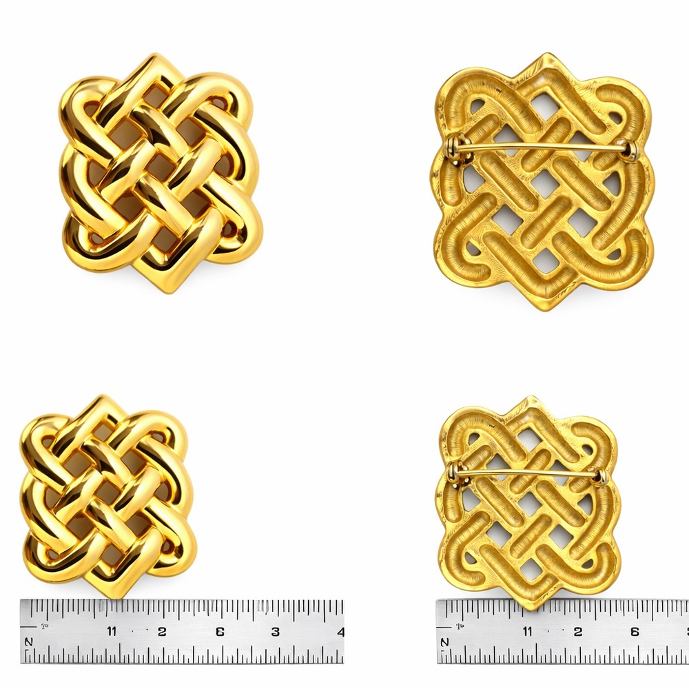 Vintage Gold Tone Celtic Knot Brooch | Chunky Statement Pin | 1.75”